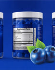 Riva Creatine Gummies on a gym bench with a shaker and dumbbell