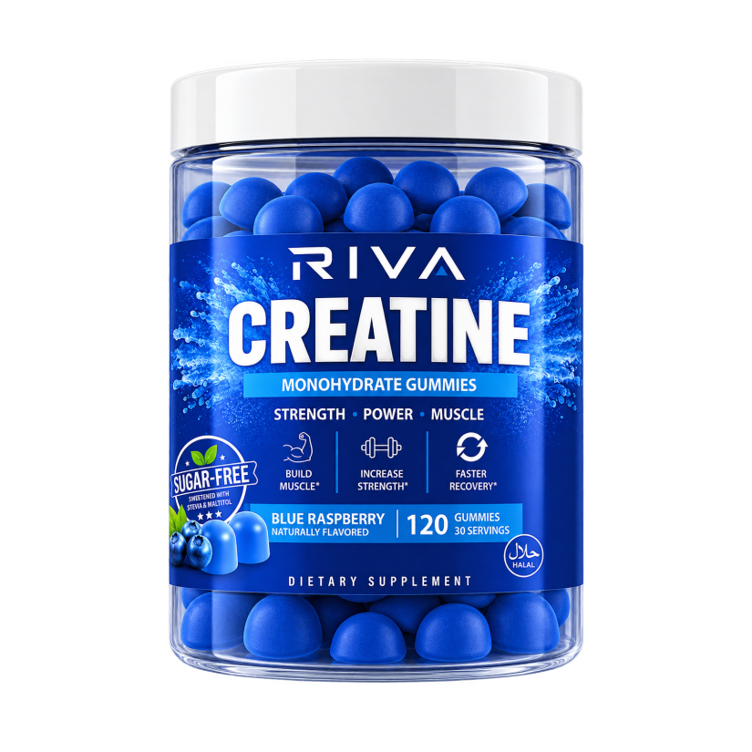 Riva Creatine Gummies bottle on a transparent background