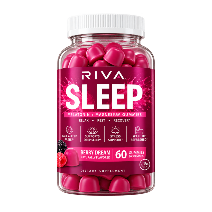 Riva Sleep Gummies bottle on a transparent background